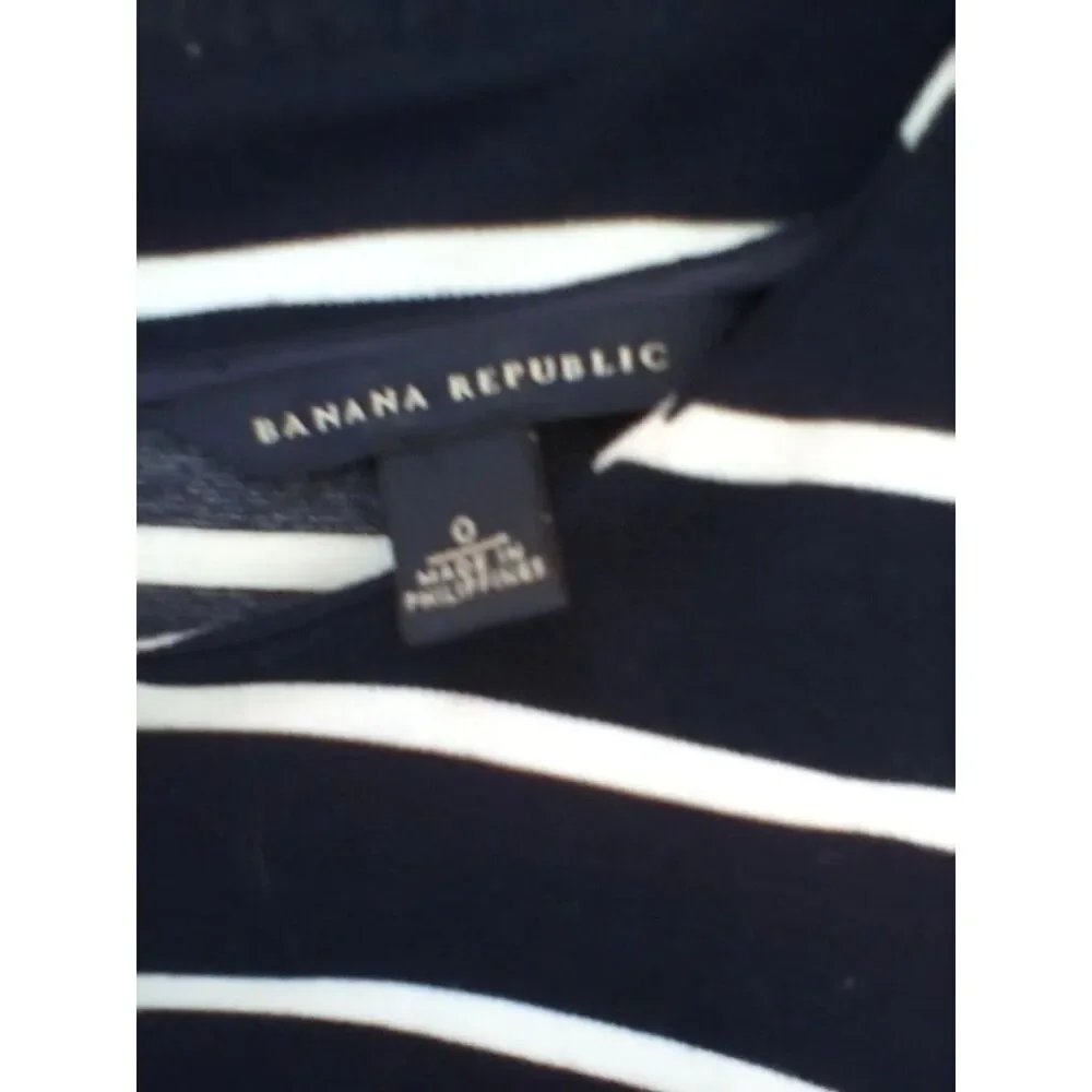 Banana Republic Bodycon Dress Womens 0 Black White Striped Short Sleeve Zip Back